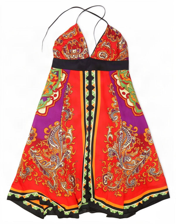 Vestido feminino de borracha Ducky sem mangas com frente única UK 10 pequeno floral vermelho