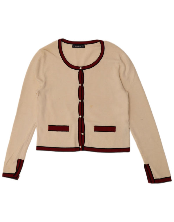Suéter Zara Feminino Crop Cardigan UK 12 Médio Off White