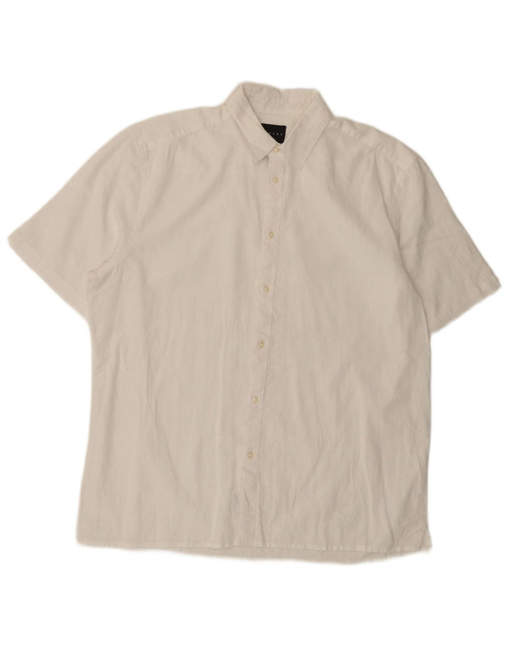 Camisa masculina Sisley manga curta regular fit médio linho branco