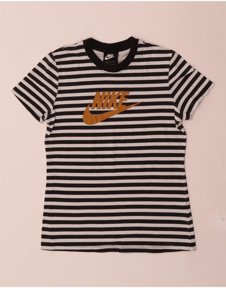 Camiseta feminina Nike Graphic UK 10 pequena listrada preta de algodão