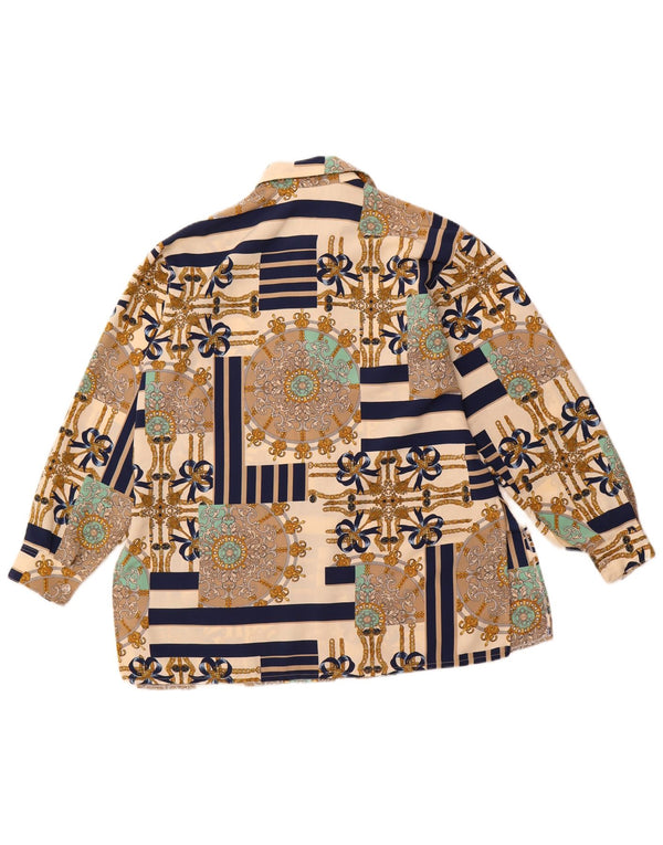 Blusa feminina vintage com estampa abstrata grande tamanho Reino Unido 10 pequena bege