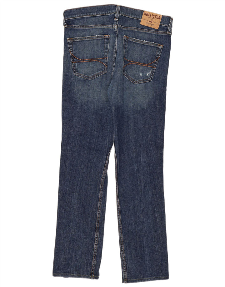 Calça jeans reta masculina Hollister desgastada W33 L32 azul