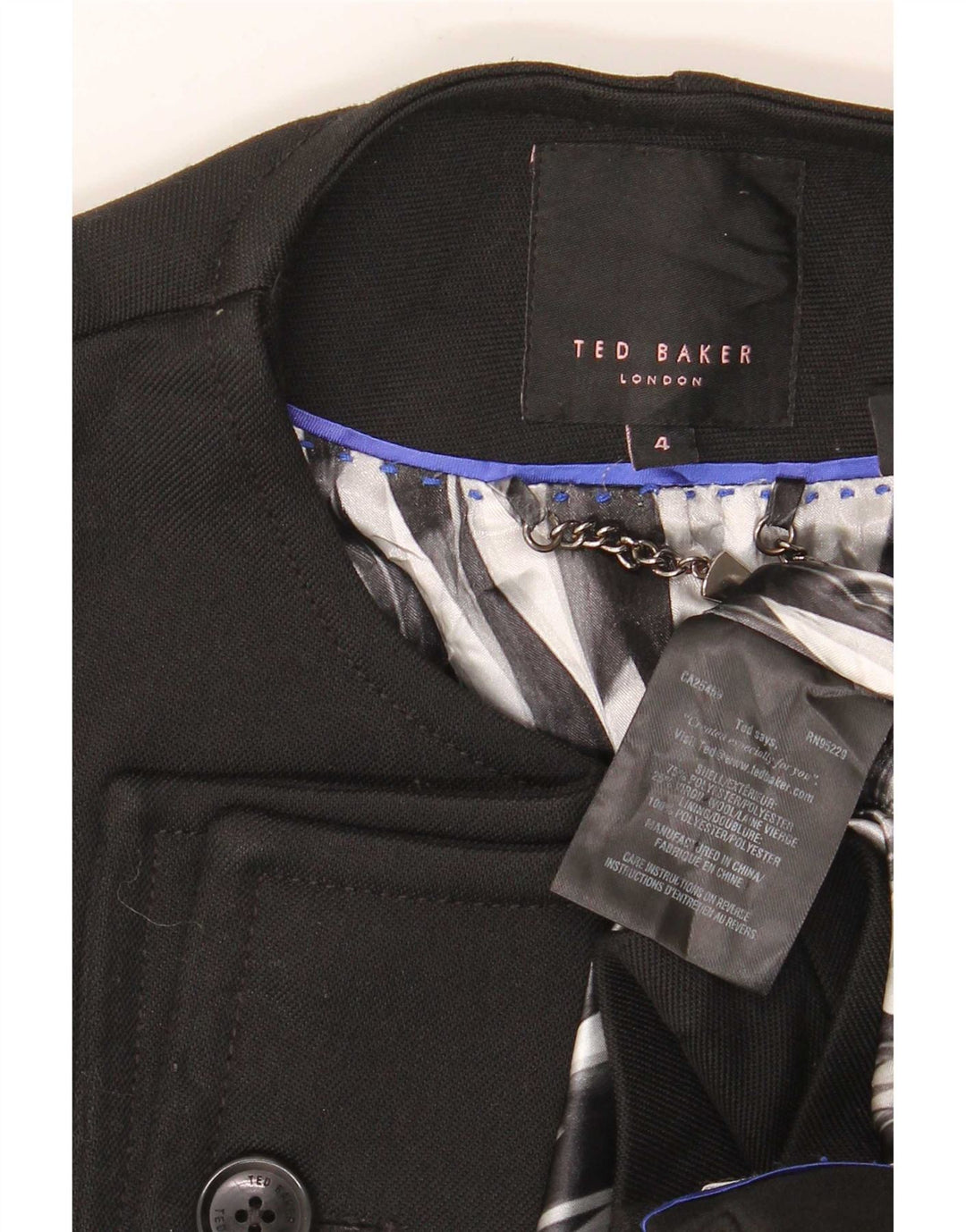 Sobretudo aberto feminino Ted Baker tamanho 4 grande poliéster preto