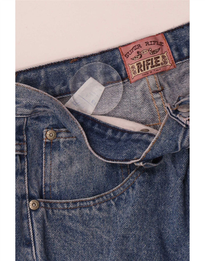 Rifle masculino desgastado jeans retos W33 L33 algodão azul