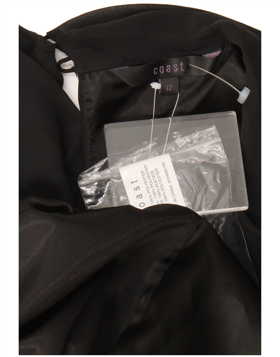 Vestido feminino sem mangas em linha A da Coast Reino Unido 12 poliéster preto médio