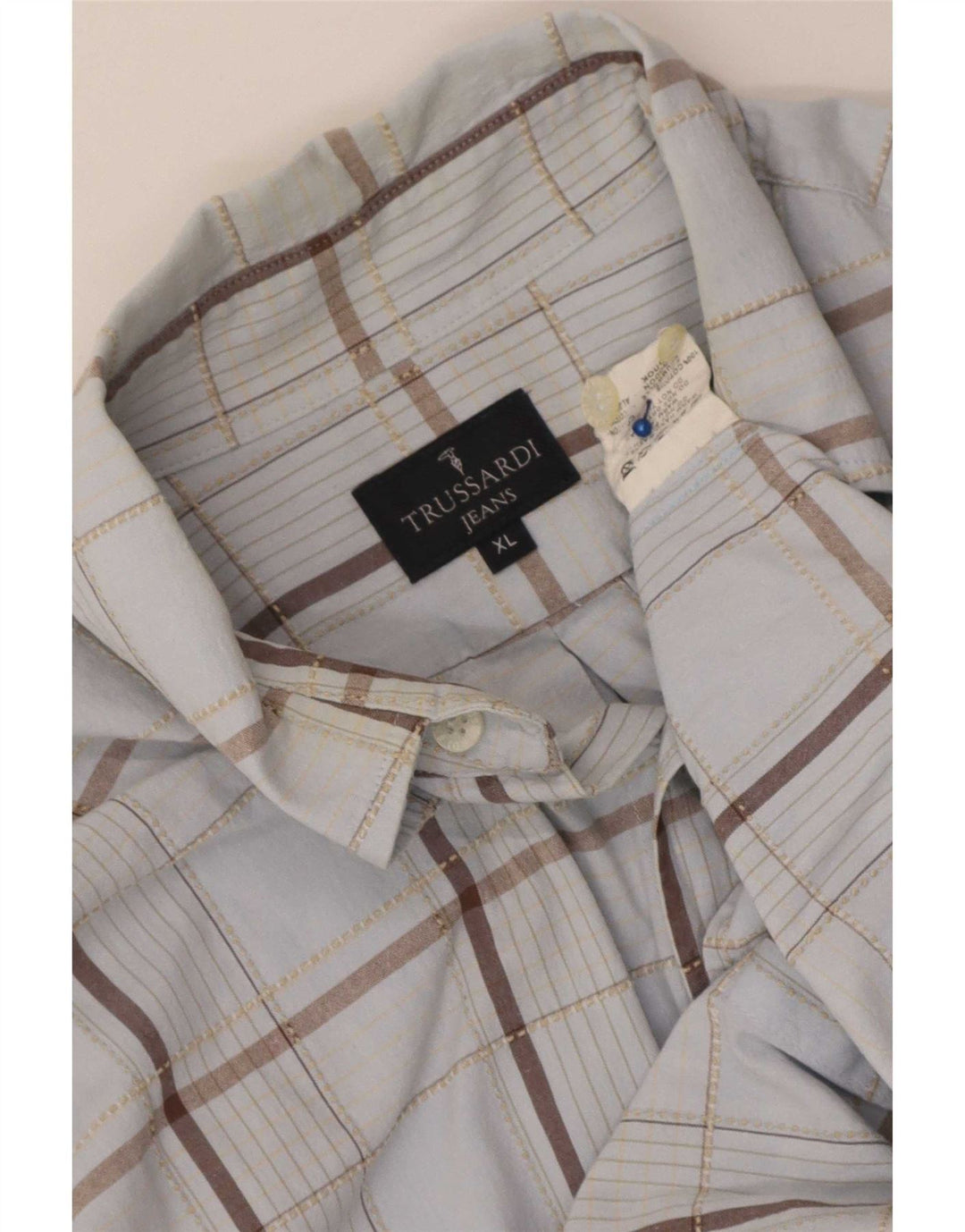 Camisa masculina Trussardi Jeans XL azul xadrez algodão