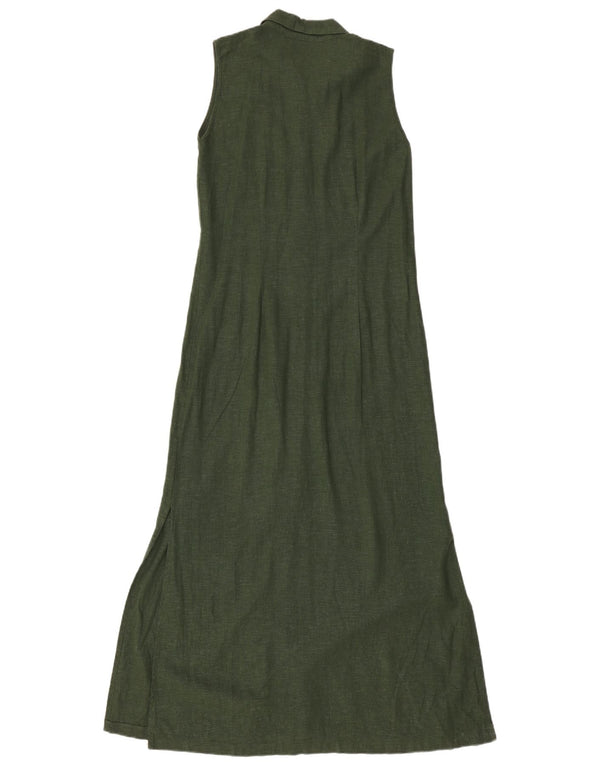 Vestido camisa vintage feminino maxi sem mangas Reino Unido 10 pequeno linho verde