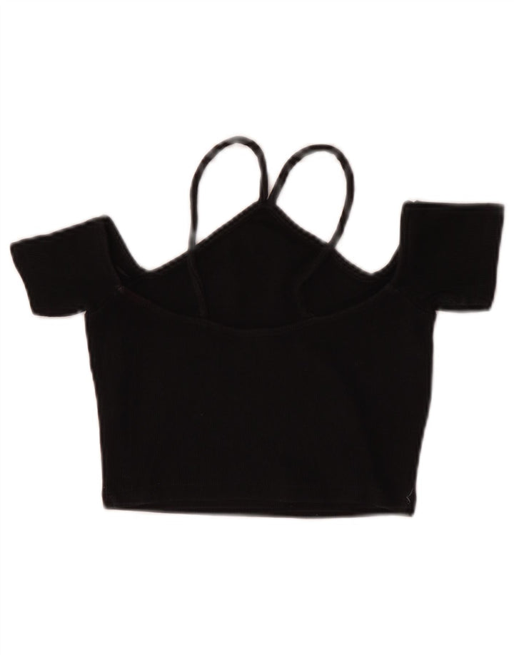 Zara Womens Crop Off Ombro Top Reino Unido 8 Pequeno Algodão Preto