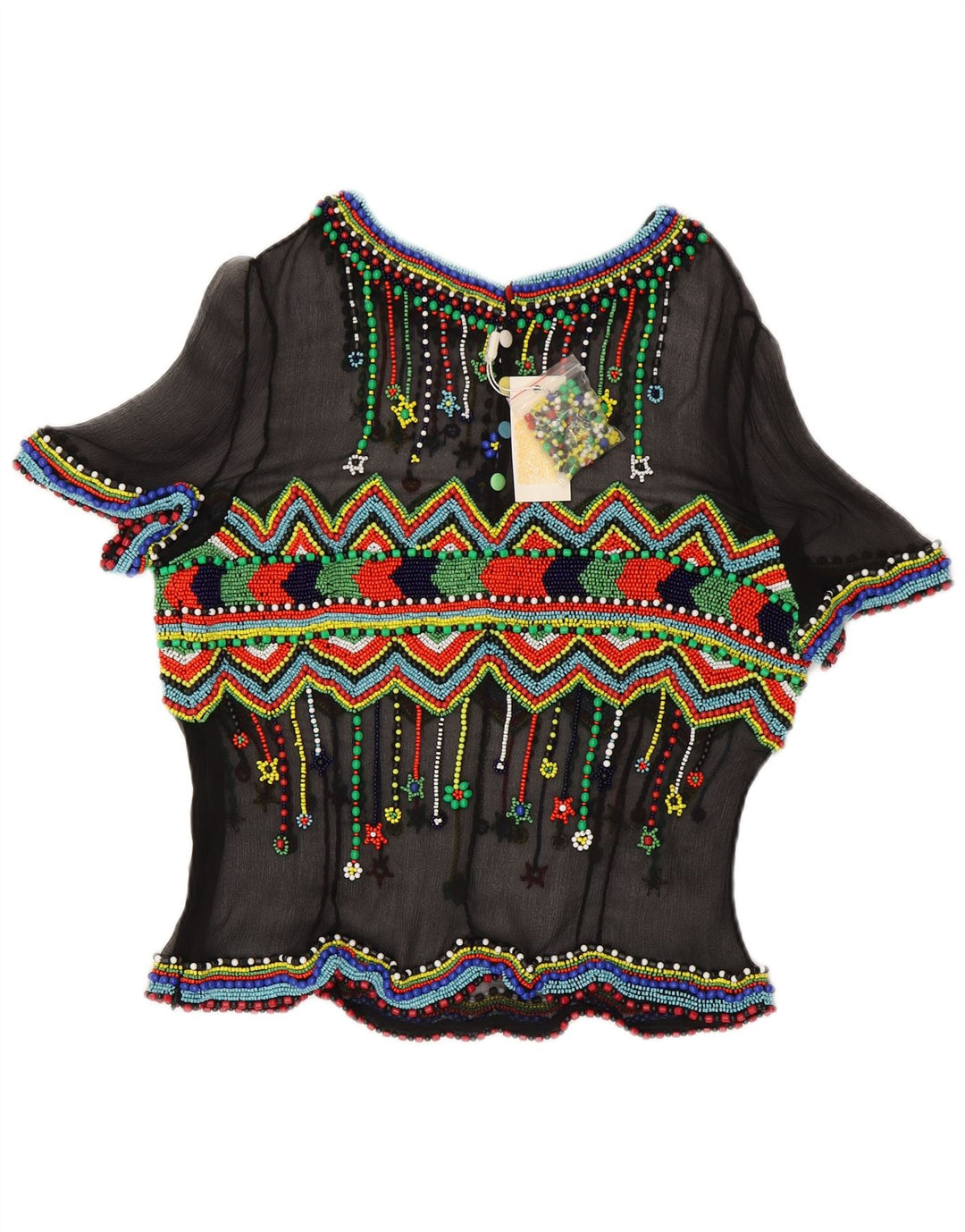 Blusa feminina vintage transparente IT 48 XL seda geométrica preta