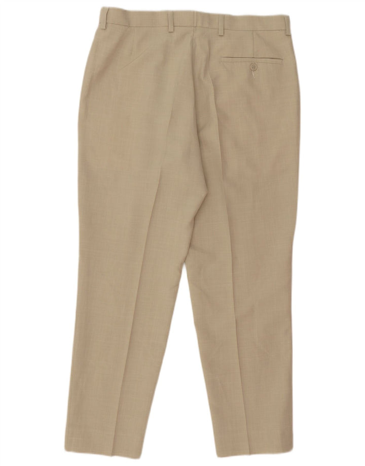 Calça masculina de terno reto Marks & Spencer W34 L28 poliéster bege