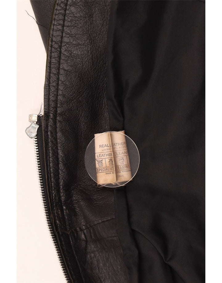 Colete de couro feminino vintage UK 10 pequeno couro preto