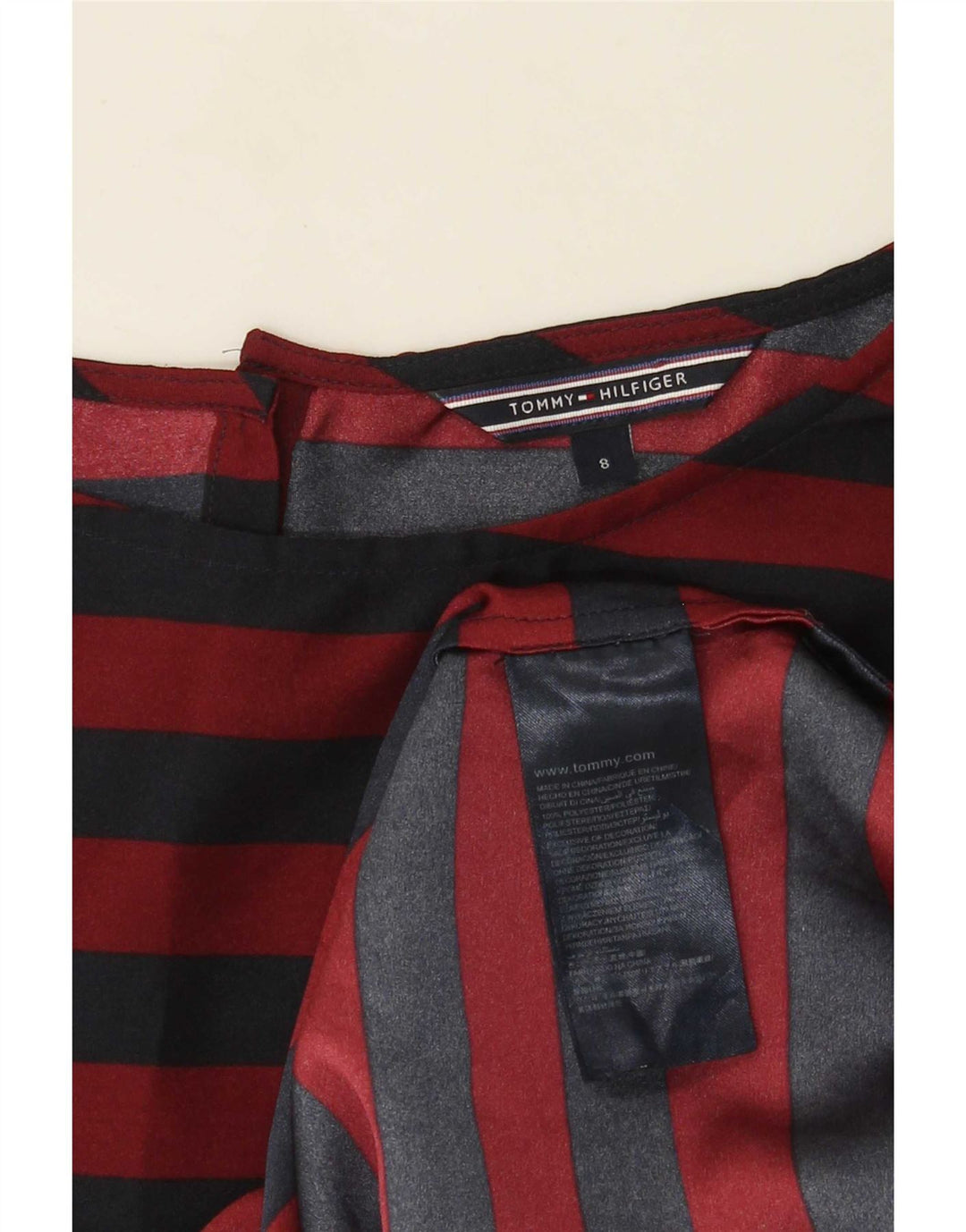 Blusa feminina Tommy Hilfiger US 8 poliéster listrado vermelho médio
