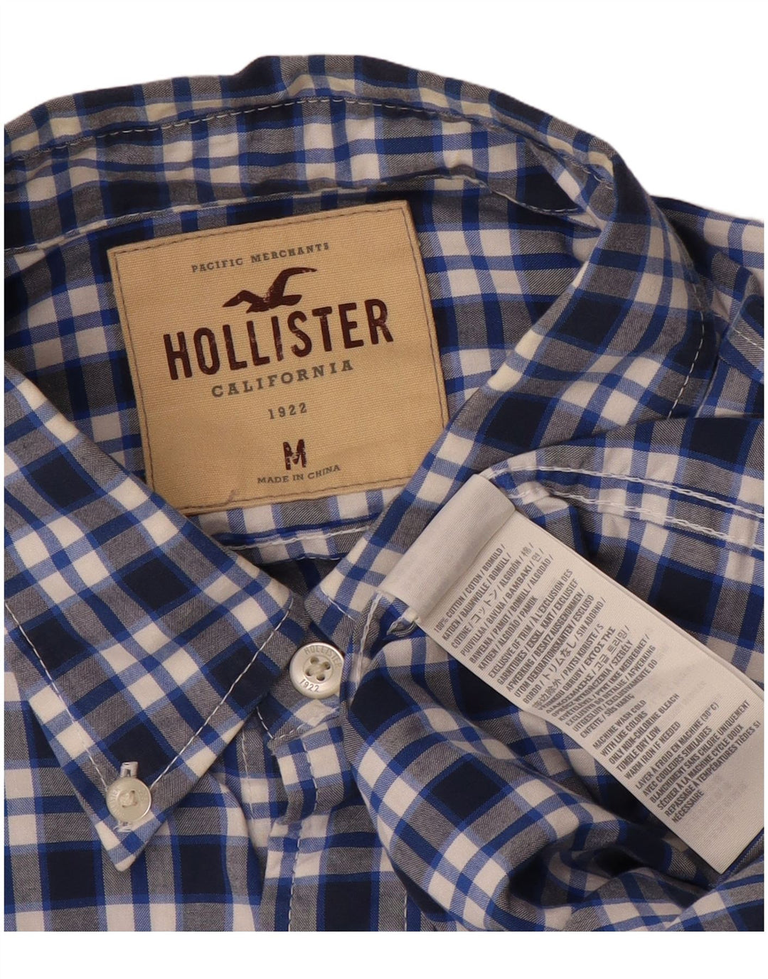 Camisa masculina Hollister de algodão xadrez azul marinho médio