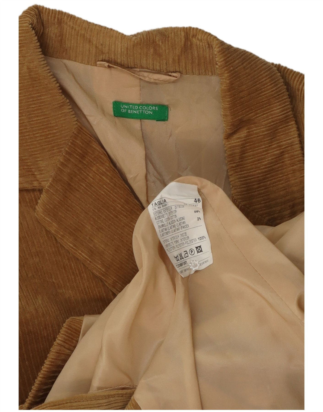 Jaqueta blazer feminina de veludo cotelê com 3 botões Benetton IT 46 grande algodão marrom