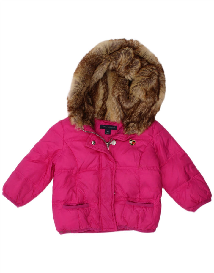 Jaqueta acolchoada com capuz para meninas TOMMY HILFIGER 12-18 meses rosa nylon