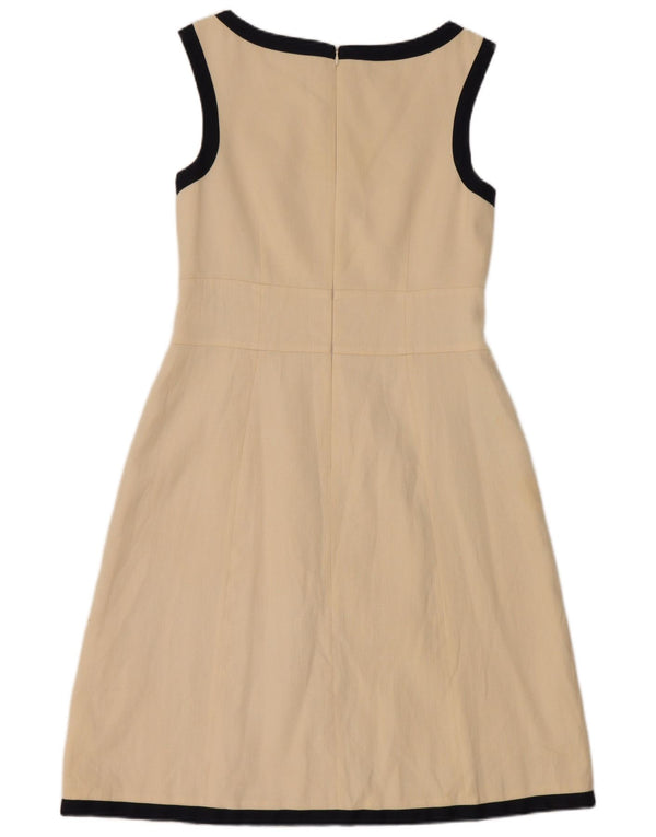 L.K. Vestido feminino Bennett sem mangas evasê UK 12 bloco colorido bege médio