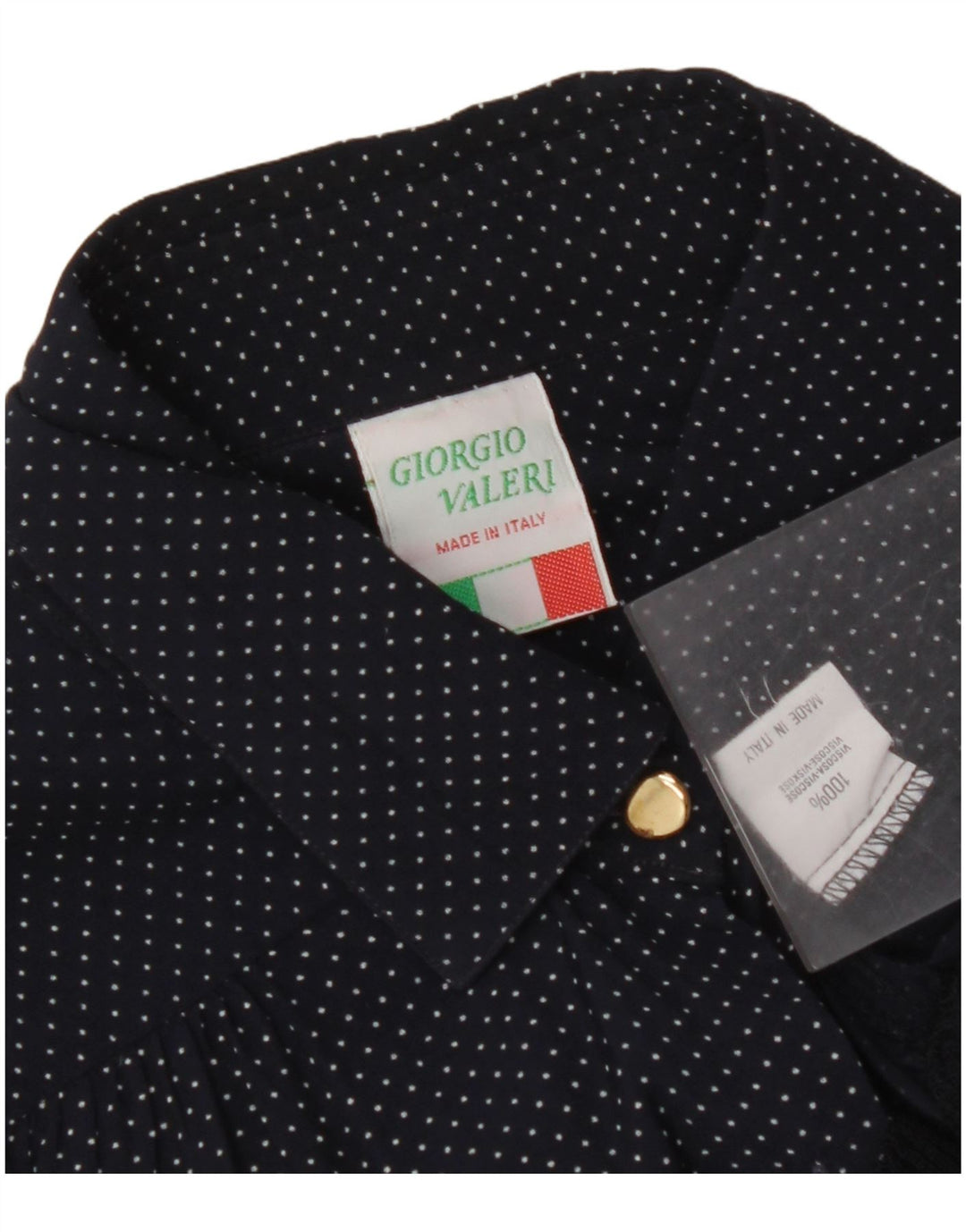 Blusa feminina VINTAGE Reino Unido 16 grande viscose manchada azul marinho