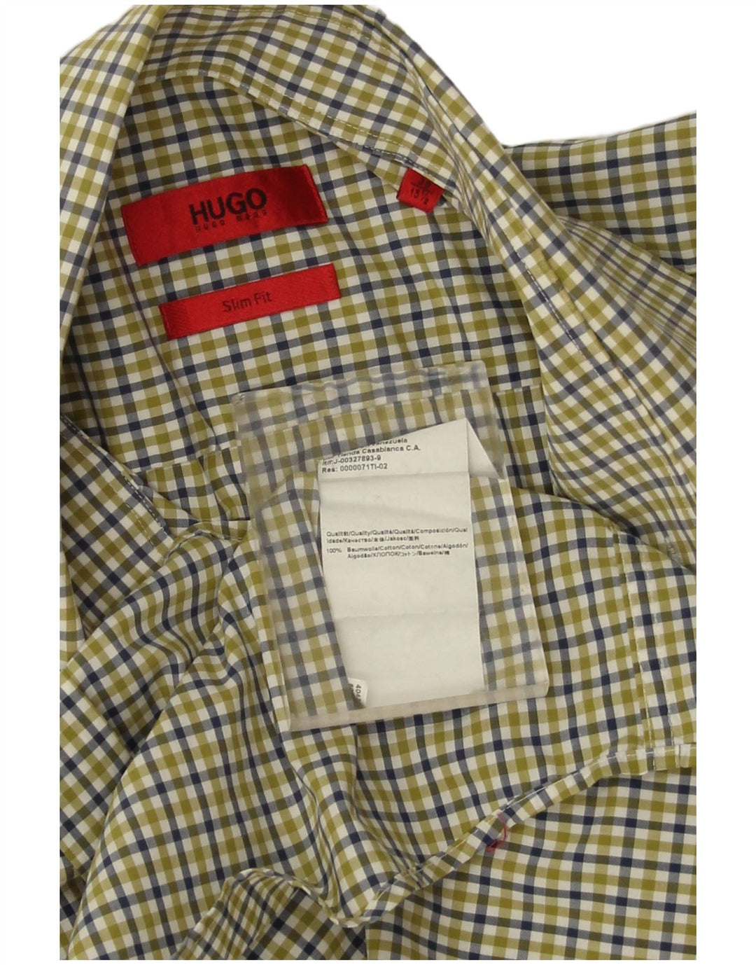 Camisa masculina Hugo Boss Slim Fit tamanho 15 1/2 algodão guingão verde médio