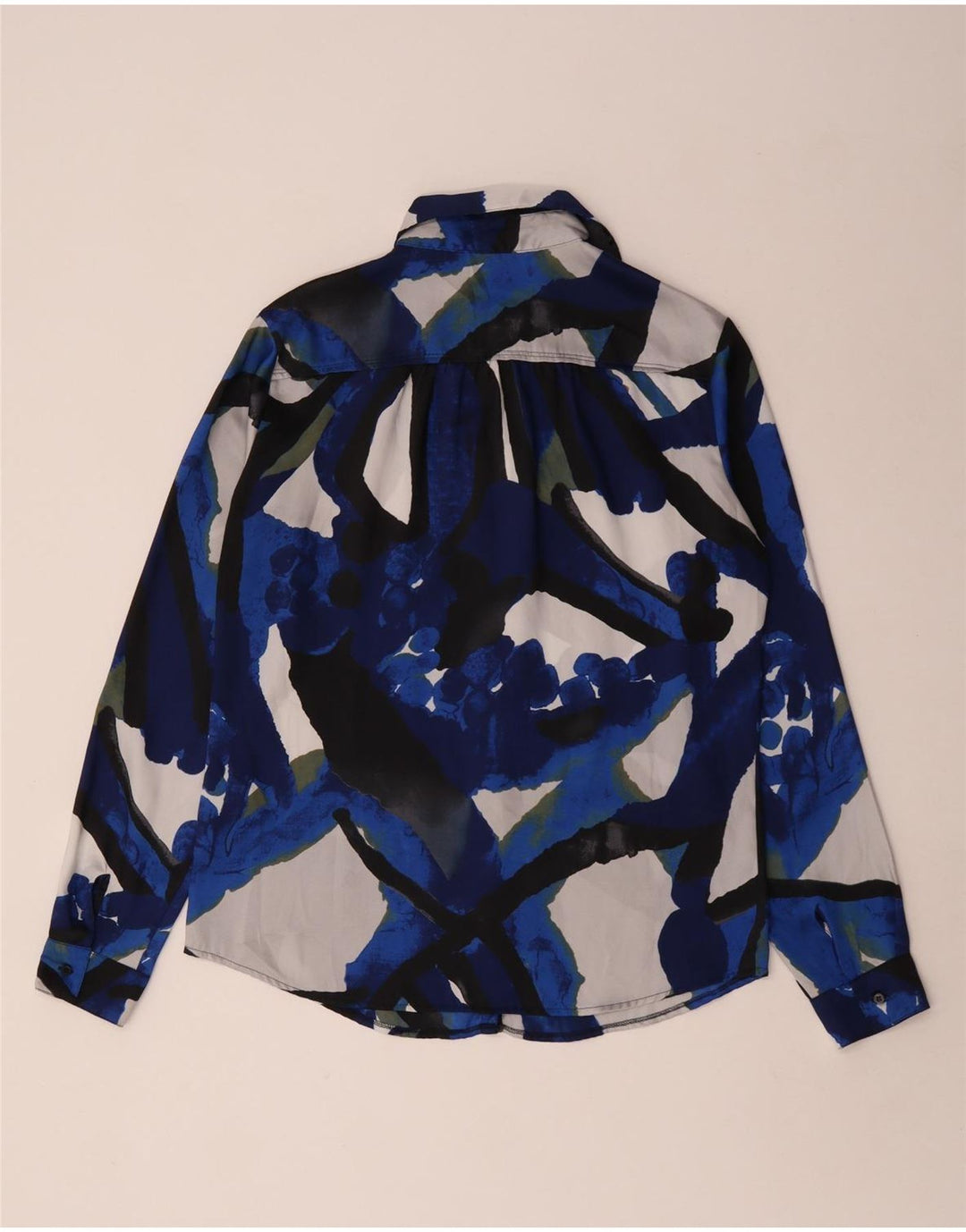 Blusa feminina Benetton com estampa abstrata Reino Unido 14 poliéster azul médio