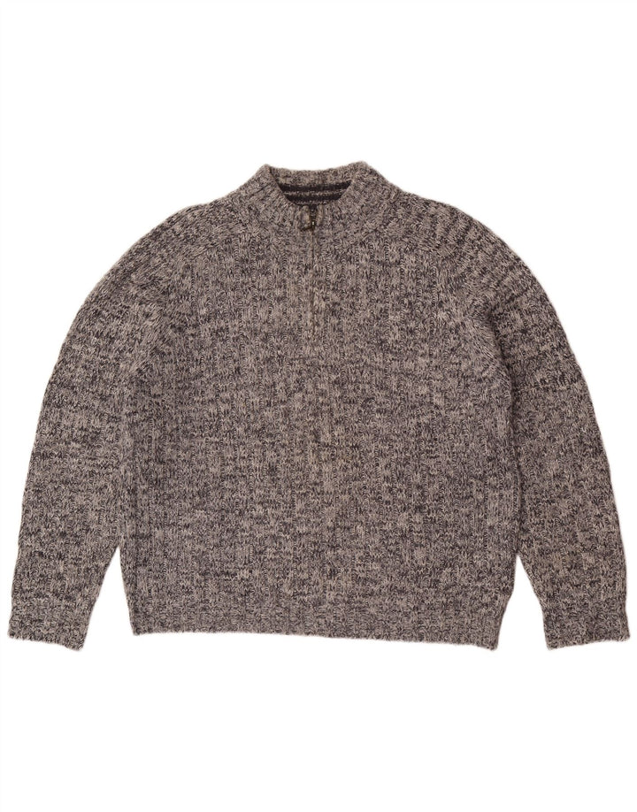 Suéter feminino Marks & Spencer com zíper e gola redonda Reino Unido 16 grande cinza manchado