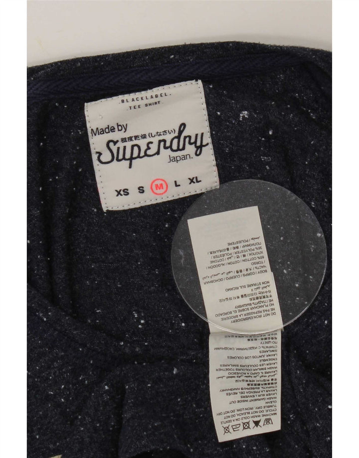 Top gráfico feminino Superdry manga comprida UK 14 médio azul marinho manchado