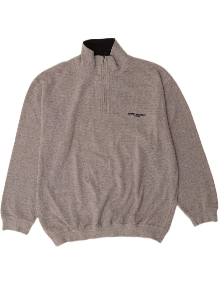 Suéter masculino COTTON REPUBLIC com decote em zíper grande algodão cinza
