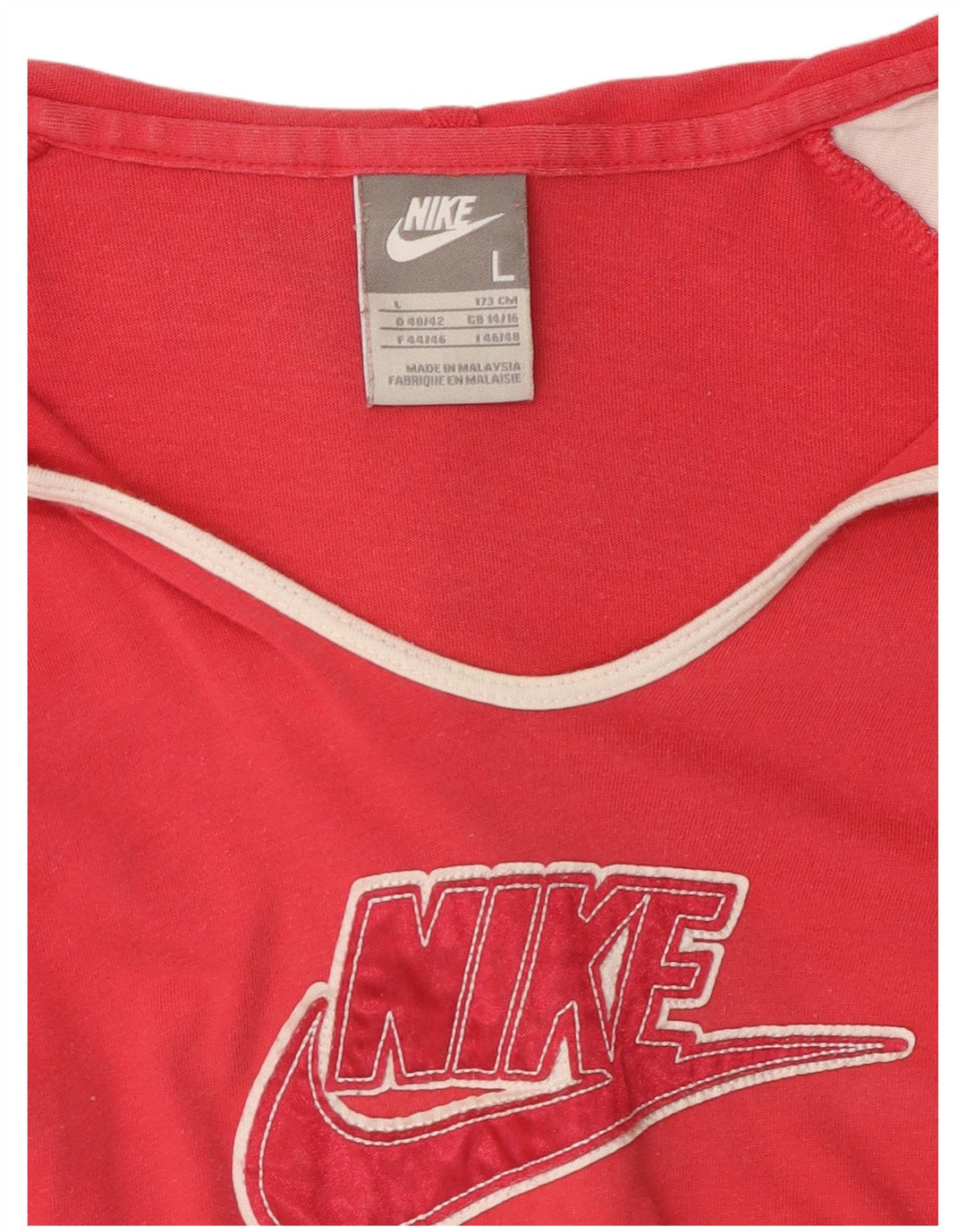 Top gráfico com capuz feminino NIKE manga comprida Reino Unido 14/16 grande bloco colorido vermelho