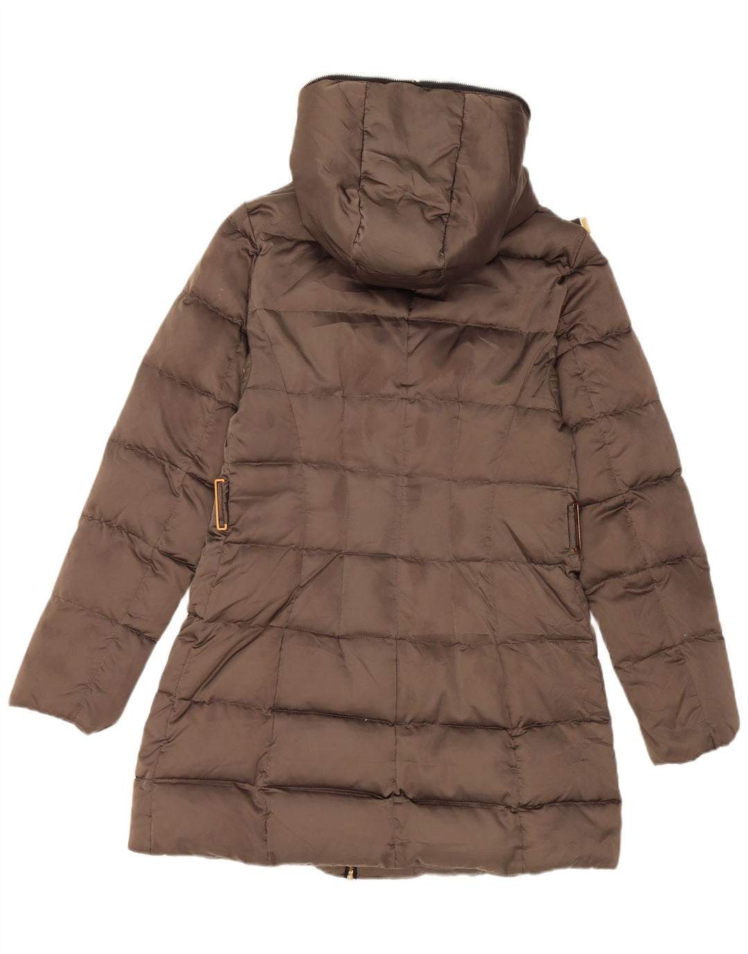 Casaco acolchoado com capuz feminino Zara UK 12 poliéster marrom médio