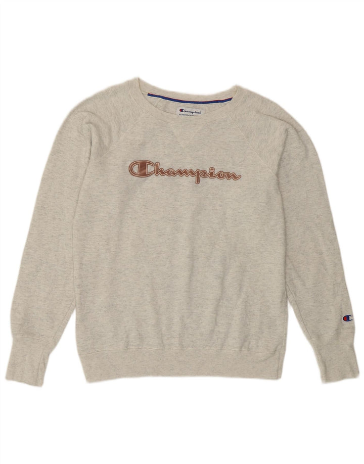 Champion feminino gráfico oversized moletom jumper UK 10 pequeno cinza