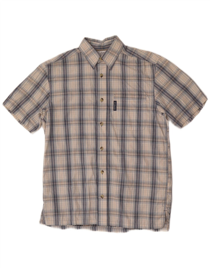 Columbia Camisa masculina de manga curta azul médio xadrez algodão