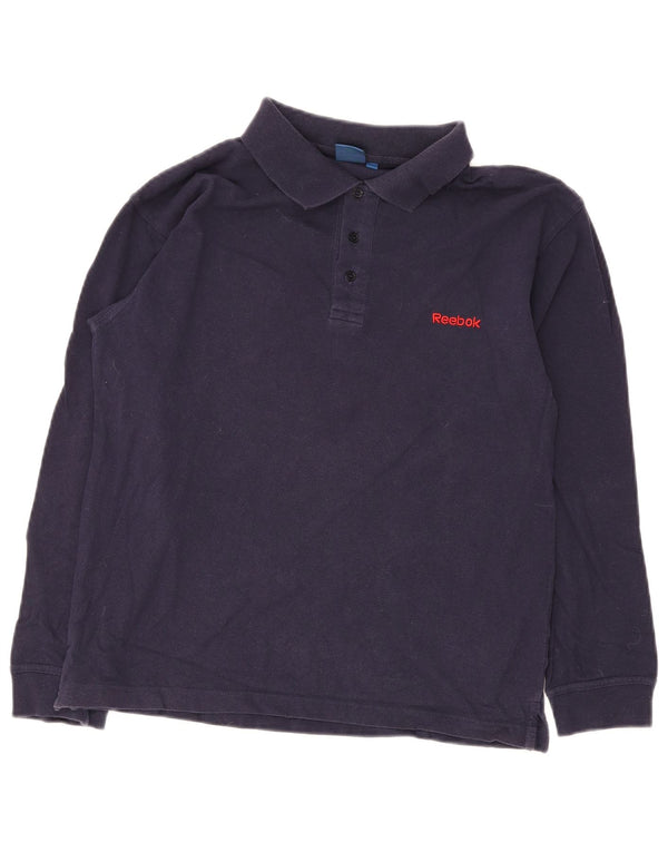 Camisa polo masculina Reebok de manga comprida médio algodão azul marinho
