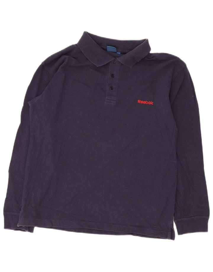 Camisa polo masculina Reebok de manga comprida médio algodão azul marinho
