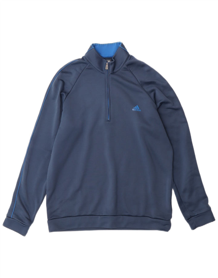 Adidas Mens Climalite Zip Neck Pullover Treino Top Médio Azul Poliéster