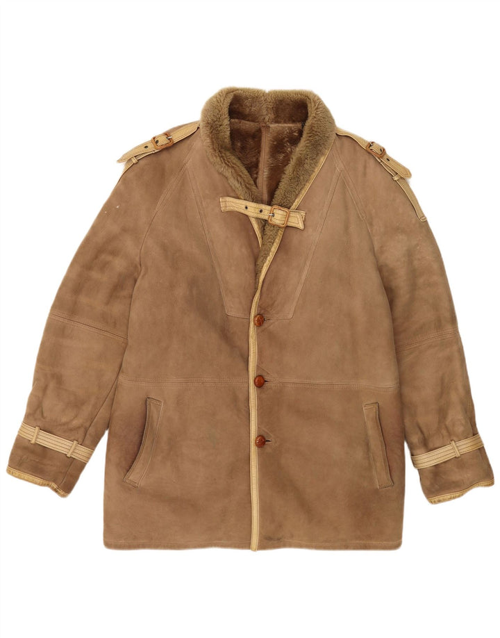 Jaqueta masculina vintage de shearling IT 52 XL Bege Shearling