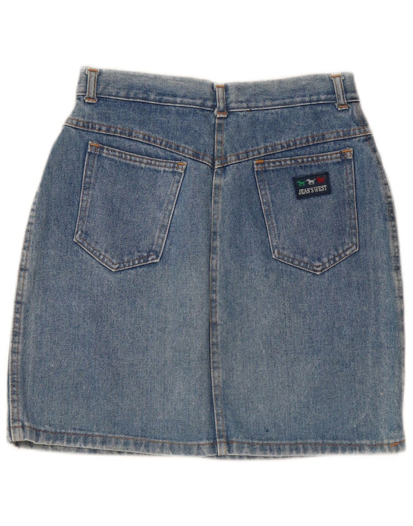 Mini saia jeans feminina vintage de cintura alta IT 46 grande W28 algodão azul
