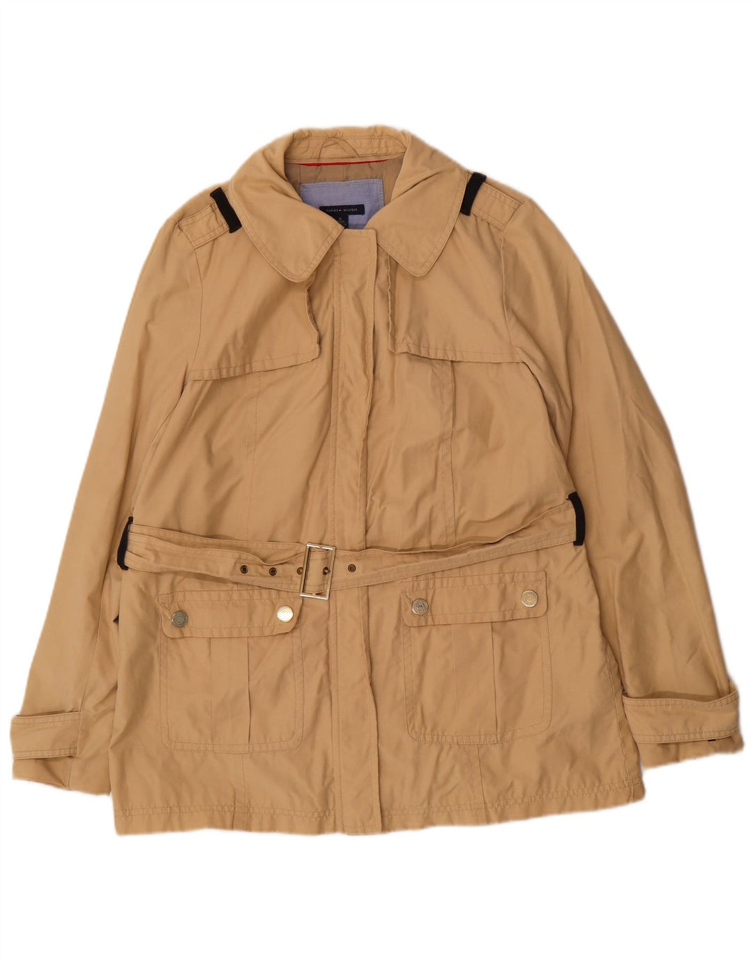 Casaco impermeável feminino Tommy Hilfiger Reino Unido 14 algodão bege médio