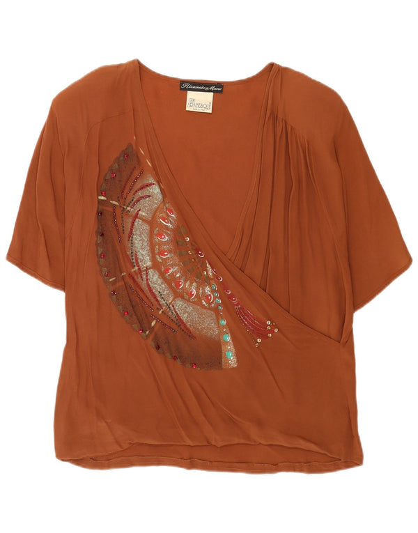 Blusa feminina Ricamo A Mano Top IT 48 XL marrom acetato
