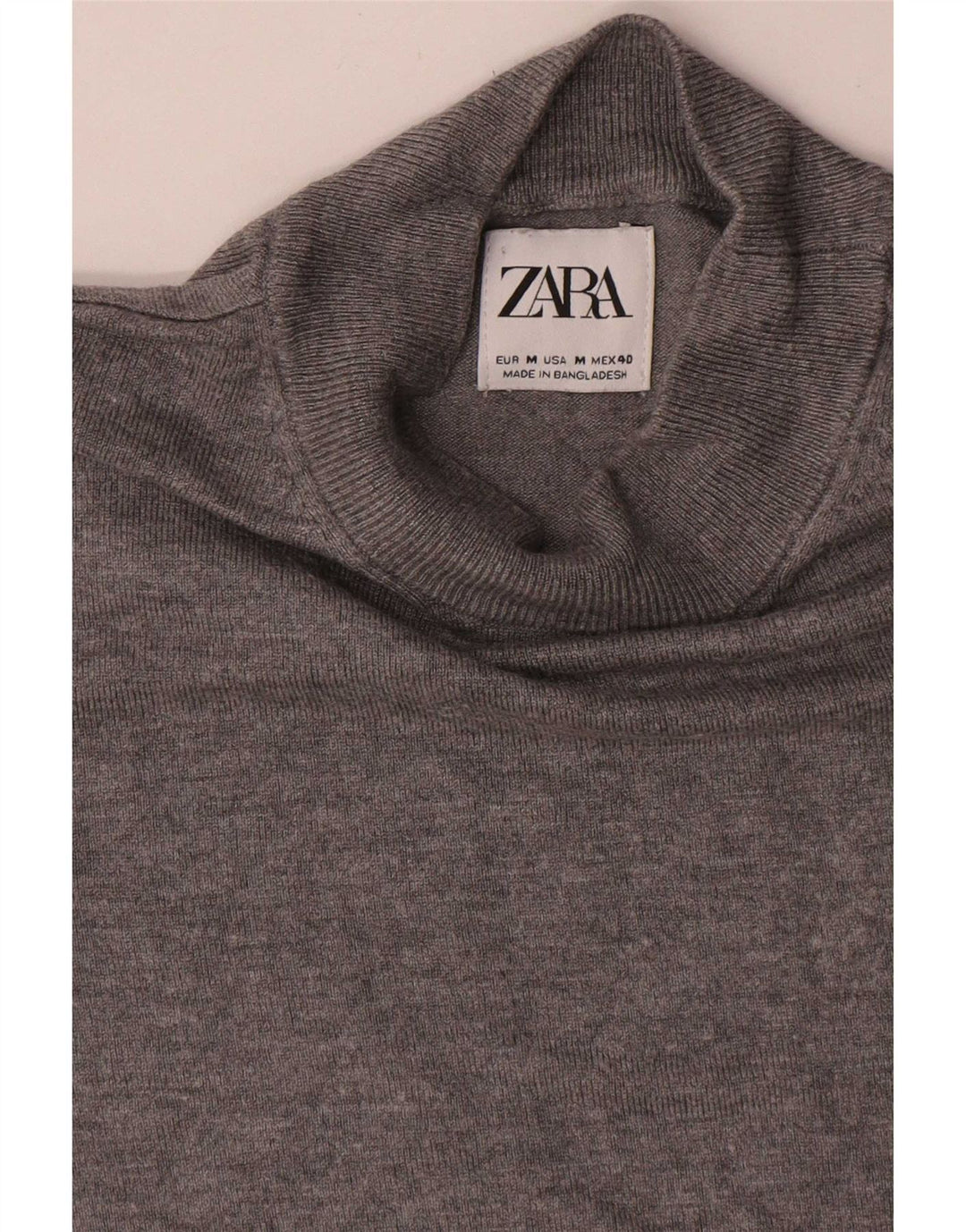 Zara Suéter masculino de manga curta com gola tartaruga e viscose cinza médio