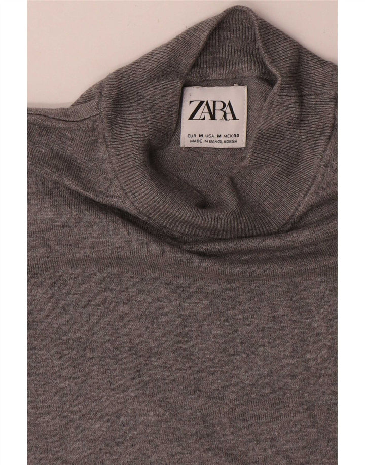 Zara Suéter masculino de manga curta com gola tartaruga e viscose cinza médio