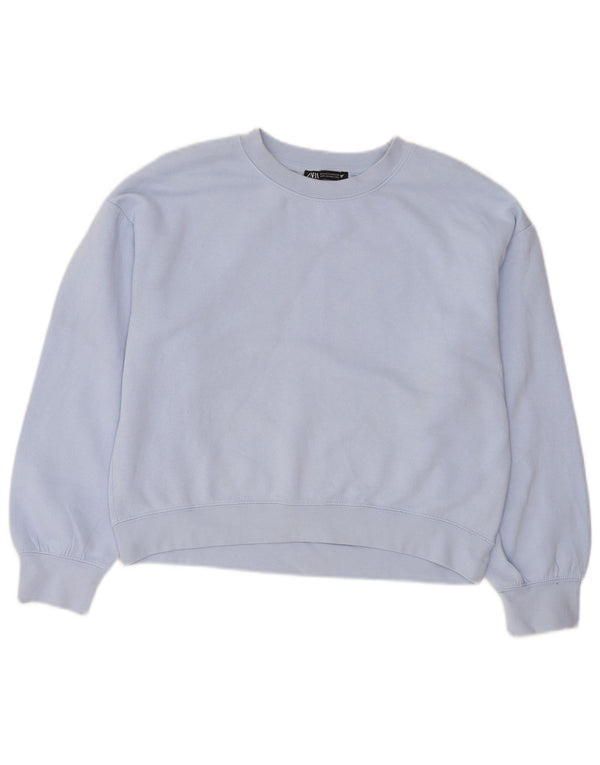 Zara Womens Crop Sweatshirt Jumper UK 14 Poliéster Azul Médio