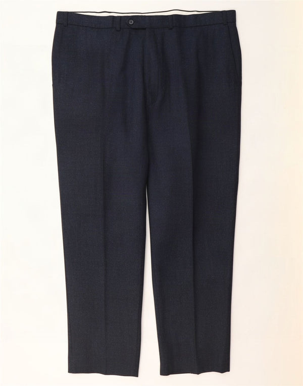 Calça masculina de terno reto Marks & Spencer W42 L29 lã azul marinho