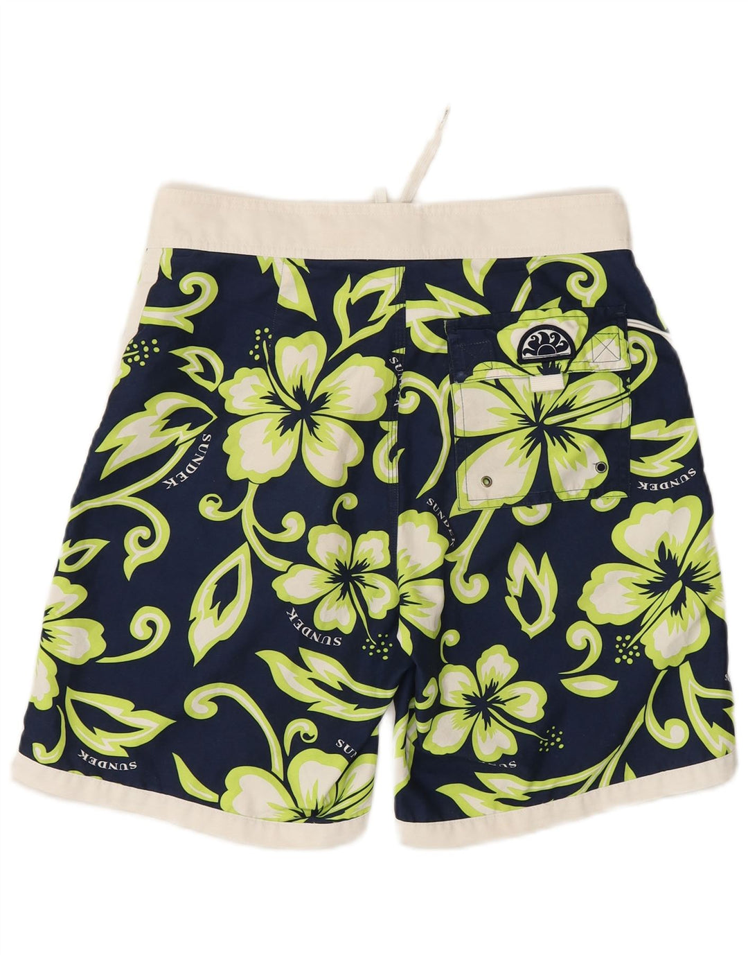 Sundek Mens Graphic Natação Shorts Médio Azul Marinho Floral Poliéster