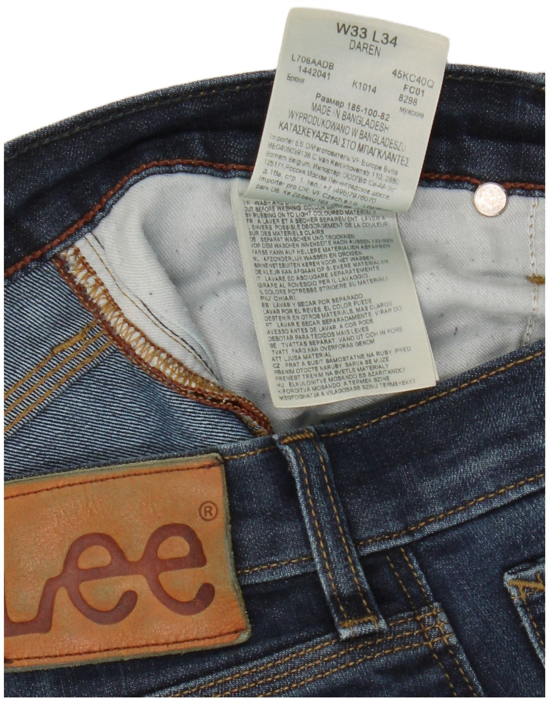 Lee Mens Daren Slim Jeans W33 L31 Azul Algodão