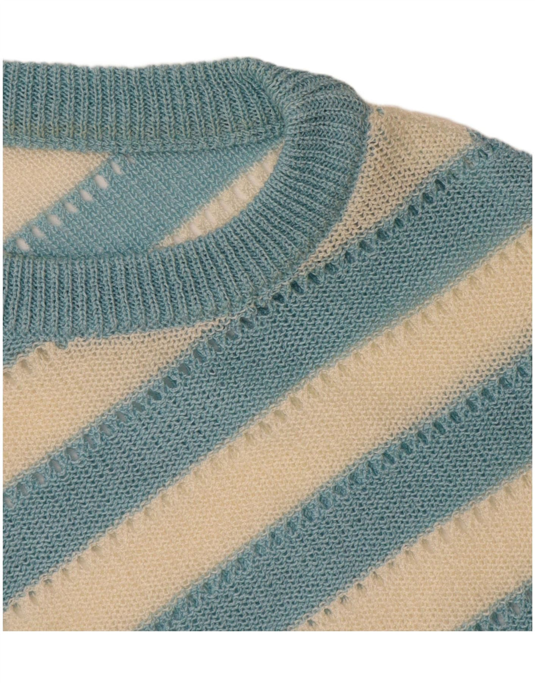 Suéter feminino VINTAGE com gola redonda UK 14 grande listrado azul