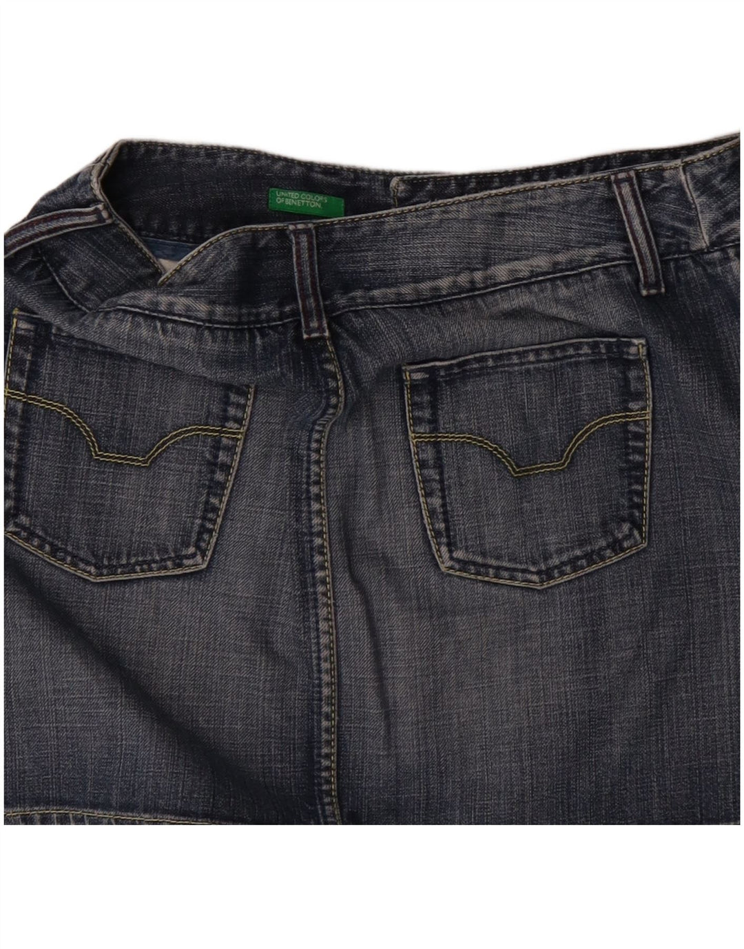 Mini saia jeans feminina Benetton IT 44 médio W32 algodão azul