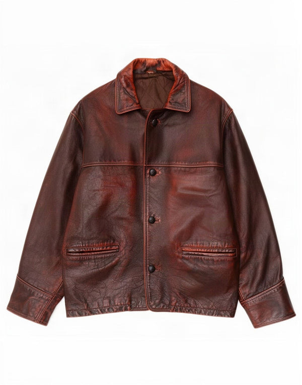 Jaqueta de couro masculina vintage IT 52 XL marrom