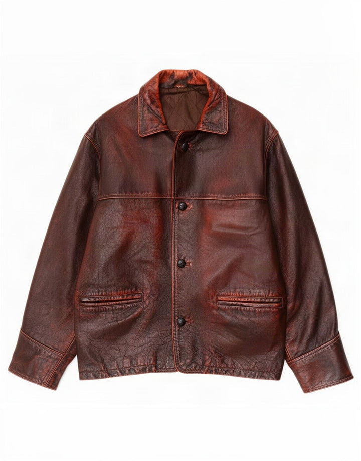 Jaqueta de couro masculina vintage IT 52 XL marrom