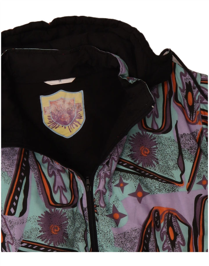 Jaqueta corta-vento masculina VINTAGE com padrão abstrato Reino Unido 38 médio turquesa