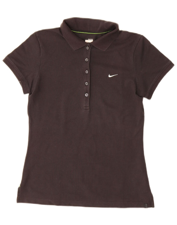 Nike Womens Dri Fit Polo Shirt UK 10/12 Medium Black Cotton