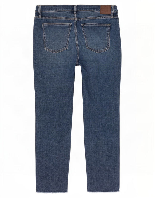 Jeans feminino Gap Girlfriend desgastado cintura média slim W30 L27 azul